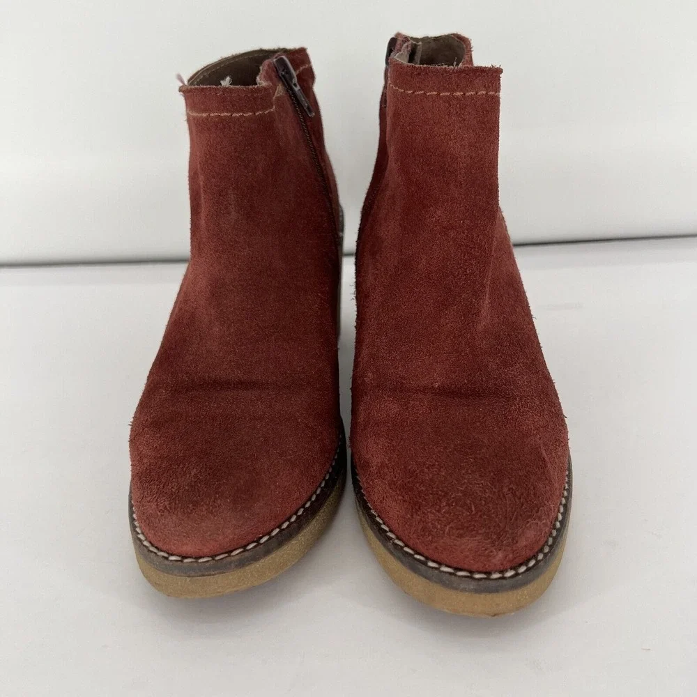 Yokono Ankle‎ Booties Size 37 US 6.5-7 Red Leather Boots Side Zip Made In Spain